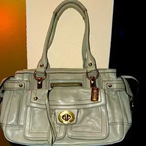 バッグ Coach Teal Hampton Lindsay Satchel Bag Coach Hampton Leather Lindsay Handbag Teal F12475 | eBay